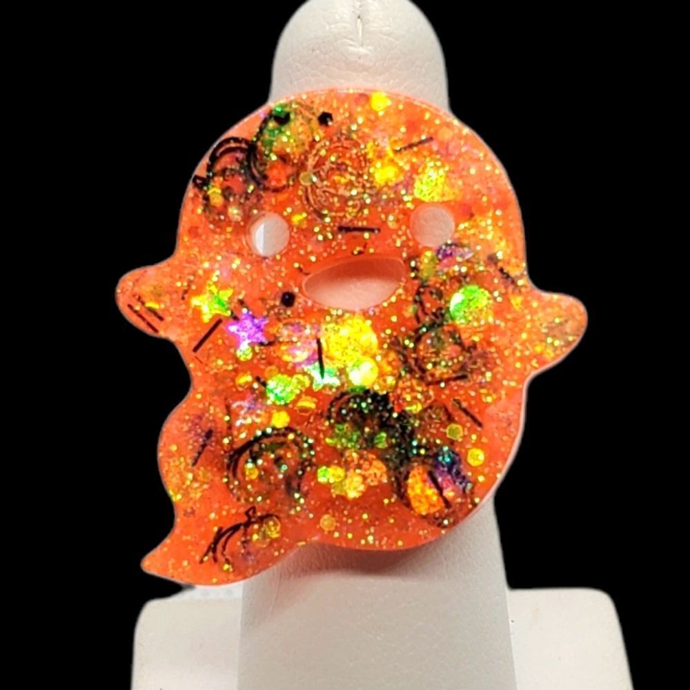 Halloween Adjustable Orange & Black Ghost Ring